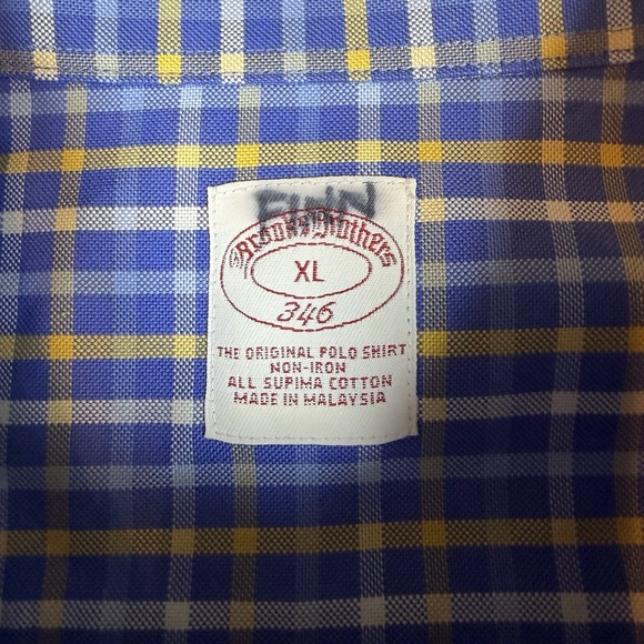 Brooks Brothers Casual Button Up Men's XL Blue Yellow White Plaid Supima Casual - Picture 3 of 5